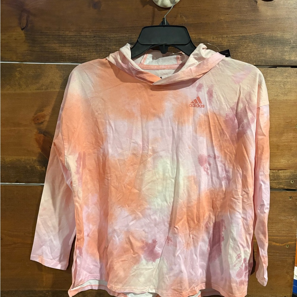 Adidas Pink and Orange Tie-Dye Hoodie Top